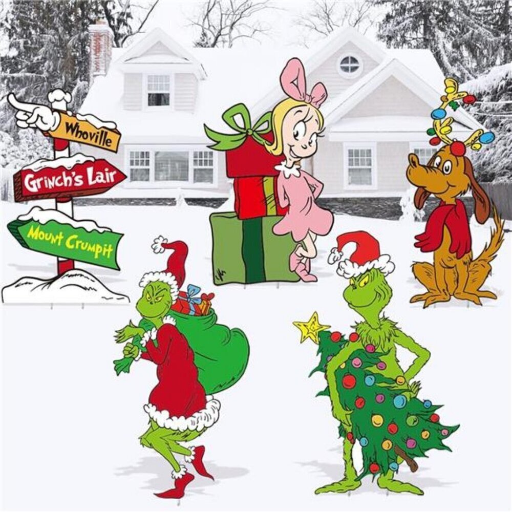Outdoor Christmas Yard Signs 5-Pack with Stakes 17in